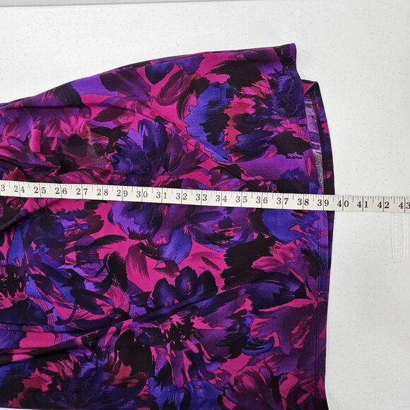 Chaps Sheath Dress Womens Large Purple Floral Faux Wrap Bodycon Ruched Surplice - Picture 7 of 11